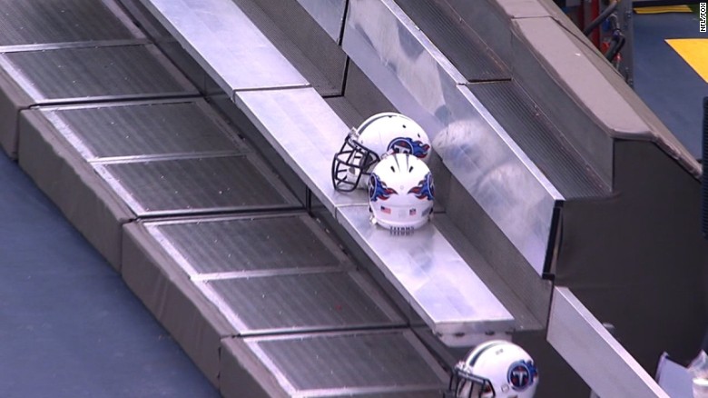An empty Tennessee Titans bench during the national anthem for their game with the Seahawks.