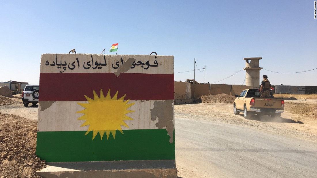 The mural at the outpost on the edge of Kirkuk, just 4 kilometers from ISIS-controlled Hawija. 