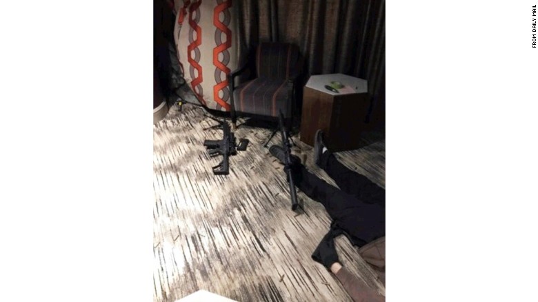 Photos published by the Daily Mail of the United Kingdom show a body   inside Stephen Paddock&#39;s room at the Mandalay Bay.
