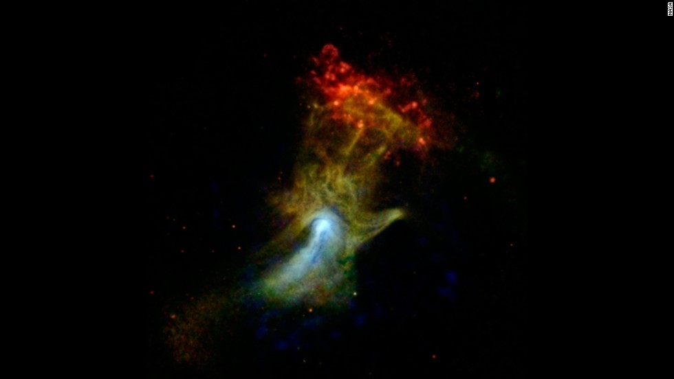 Is that a giant hand waving at us? Actually, it&#39;s what&#39;s left of a star that died and exploded a long time ago. Astronomers nicknamed it the &quot;Hand of God.&quot; &lt;a href=&quot;http://www.jpl.nasa.gov/spaceimages/details.php?id=PIA17566&quot; target=&quot;_blank&quot;&gt;NASA&#39;s Nuclear Spectroscopic Telescope Array, or NuSTAR&lt;/a&gt;, took this image in high-energy X-rays, shown in blue. The image was combined with images from another space telescope, the Chandra X-ray Observatory. 