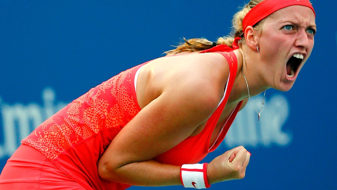 NEW YORK, NY - SEPTEMBER 09:   Petra Kvitova of Czech Republic reacts against  Flavia Pennetta of Italy during their Women&#39;s Singles Quarterfinals match on Day Ten of the 2015 US Open at the USTA Billie Jean King National Tennis Center on September 9, 2015 in the Flushing neighborhood of the Queens borough of New York City.  (Photo by Al Bello/Getty Images)