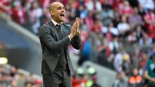 MUNICH, GERMANY - APRIL 30: Coach Josep Guardiola of Muenchen reacts during the Bundesliga match between FC Bayern Muenchen and Borussia Moenchengladbach at Allianz Arena on April 30, 2016 in Munich, Germany. (Photo by Daniel Kopatsch/Getty Images For MAN)