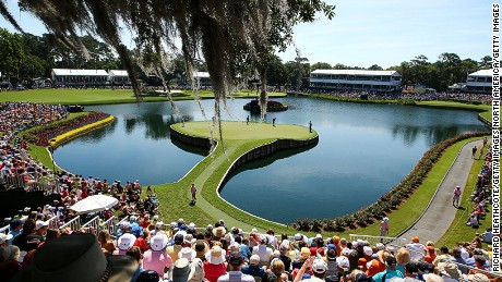 PONTE VEDRA BEACH, FL - MAY 08:  A general view of the 17th green as Phil Mickelson, Sergio Garcia of Spain and K.J. Choi of South Korea putt during round two of THE PLAYERS Championship at the TPC Sawgrass Stadium course on May 8, 2015 in Ponte Vedra Beach, Florida.  (Photo by Richard Heathcote/Getty Images)