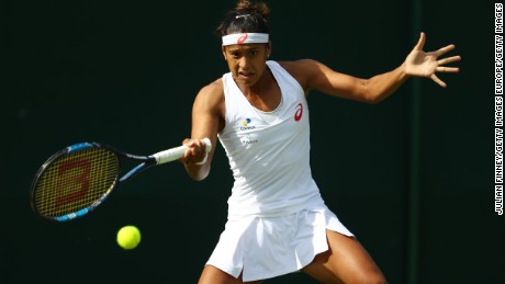 LONDON, ENGLAND - JUNE 27:  Teliana Pereira of Brazil plays a forehand shot during the Ladies Singles first round against Varvara Lepchenko of The United States on day one of the Wimbledon Lawn Tennis Championships at the All England Lawn Tennis and Croquet Club on June 27th, 2016 in London, England.  (Photo by Julian Finney/Getty Images)