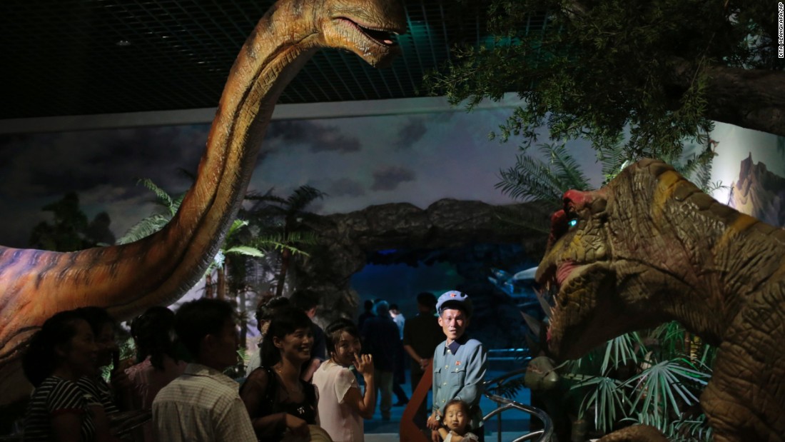 Models of dinosaurs are one of the features at the Natural History Museum, part of the newly opened Pyongyang Central Zoo.