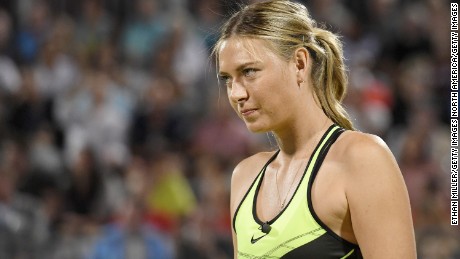 LAS VEGAS, NV - OCTOBER 10:  Tennis player Maria Sharapova stands on the court during the World TeamTennis Smash Hits charity tennis event benefiting the Elton John AIDS Foundation at Caesars Palace on October 10, 2016 in Las Vegas, Nevada.  (Photo by Ethan Miller/Getty Images)