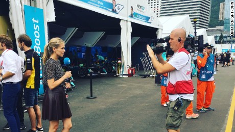 Nicki Shields filming in the pit lane ahead of Sunday&#39;s Hong Kong ePrix