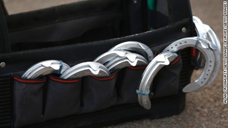 LINGFIELD, ENGLAND - MARCH 14: The farriers bag at Lingfield racecourse on March 14, 2015 in Lingfield, England. (Photo by Alan Crowhurst/Getty Images)