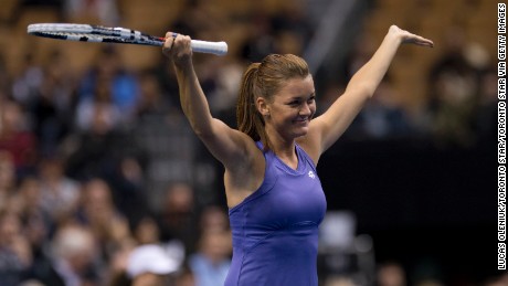 TORONTO, ON - NOVEMBER 16:  Poland&#39;s Aga Radwanska played American Serena Williams in an exhibition match Friday night at the ACC in Toronto.  Radwanska won the friendly in straight sets.        (Lucas Oleniuk/Toronto Star via Getty Images)