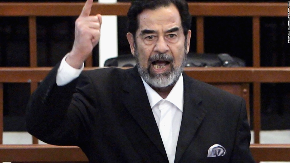 Former Iraqi President Saddam Hussein as he receives his guilty verdict during his trial in the fortified &quot;green zone,&quot; on November 5, 2006 in Baghdad, Iraq.