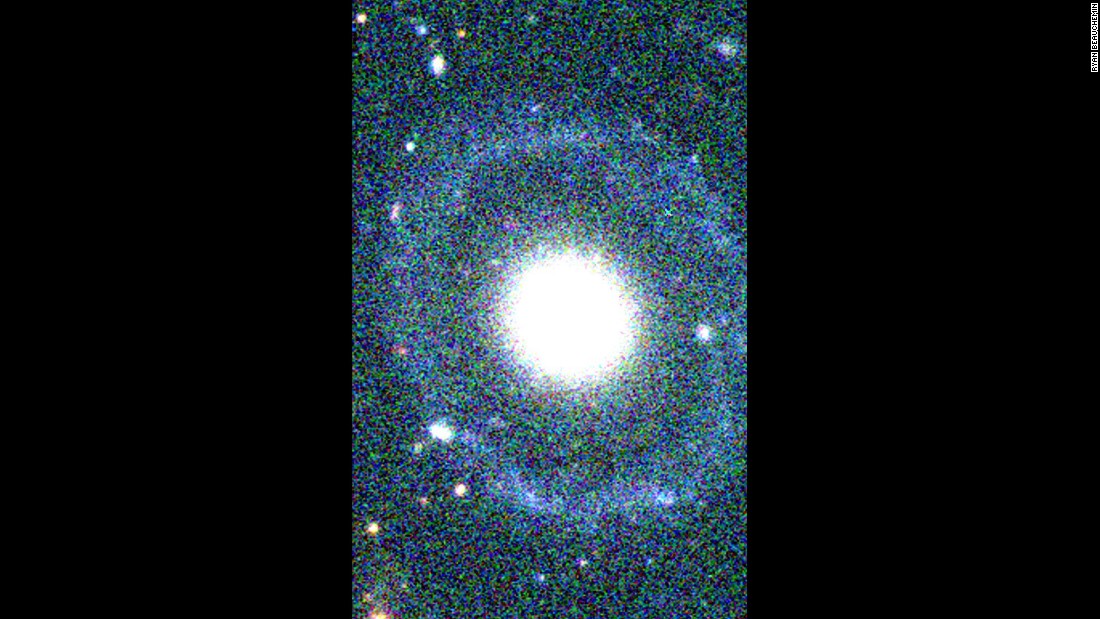 PGC 1000714 was initially thought to be a common elliptical galaxy, but a closer analysis revealed the incredibly rare discovery of a Hoag-type galaxy. It has a round core encircled by two detached rings.