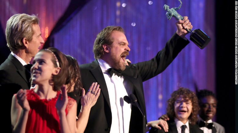 David Harbour with the SAGs award