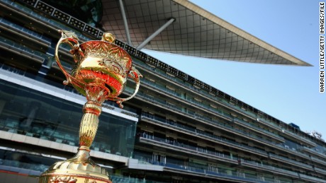 DUBAI, UNITED ARAB EMIRATES - MARCH 28:  The Dubai World Cup is pictured ahead of the Dubai World Cup races at the Meydan Racecourse on March 28, 2015 in Dubai, United Arab Emirates.  (Photo by Warren Little/Getty Images)