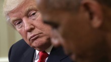 WASHINGTON, DC - NOVEMBER 10:  U.S. President Barack Obama speaks while meeting with President-elect Donald Trump (L) following a meeting in the Oval Office November 10, 2016 in Washington, DC. Trump is scheduled to meet with members of the Republican leadership in Congress later today on Capitol Hill.  (Photo by Win McNamee/Getty Images)