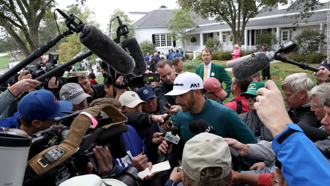 Dustin Johnson, the world&#39;s No. 1 player, talks to the media after withdrawing from the tournament on Thursday. Johnson &lt;a href=&quot;http://edition.cnn.com/2017/04/05/golf/dustin-johnson-injures-back-ahead-of-masters/index.html&quot; target=&quot;_blank&quot;&gt;hurt his back Wednesday&lt;/a&gt; after falling down a staircase.