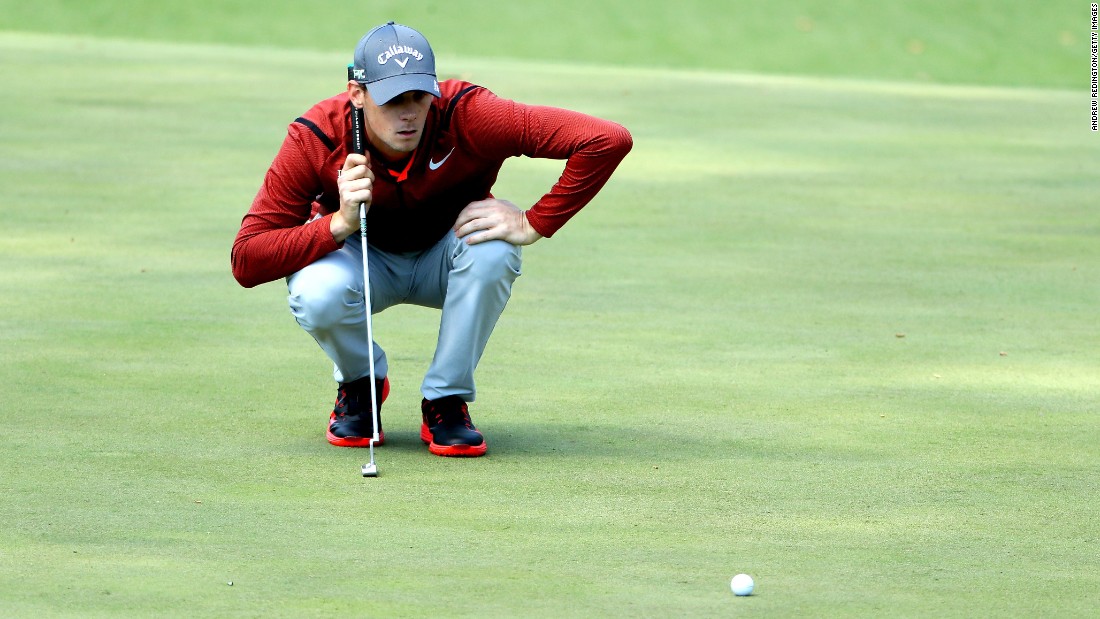 Pieters lines up a putt on the 10th hole Friday.