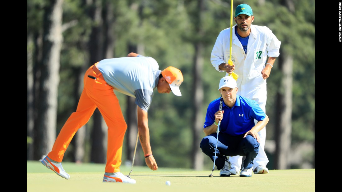 Close friends Jordan Spieth and Rickie Fowler were playing together in the penultimate group Sunday, with Spieth chasing a second green jacket and Fowler a first major title.