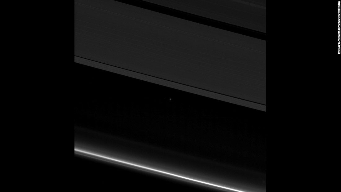 See that tiny dot between Saturn&#39;s rings? That&#39;s Earth, as seen by the Cassini mission on April 12, 2017. &quot;Cassini was 870 million miles away from Earth when the image was taken,&quot; according to NASA. &quot;Although far too small to be visible in the image, the part of Earth facing Cassini at the time was the southern Atlantic Ocean.&quot; Much like the famous &lt;a href=&quot;https://www.nasa.gov/jpl/voyager/pale-blue-dot-images-turn-25&quot; target=&quot;_blank&quot;&gt;&quot;pale blue dot&quot;&lt;/a&gt; image captured by Voyager 1 in 1990, we are but a point of light when viewed from the furthest planet in the solar system.