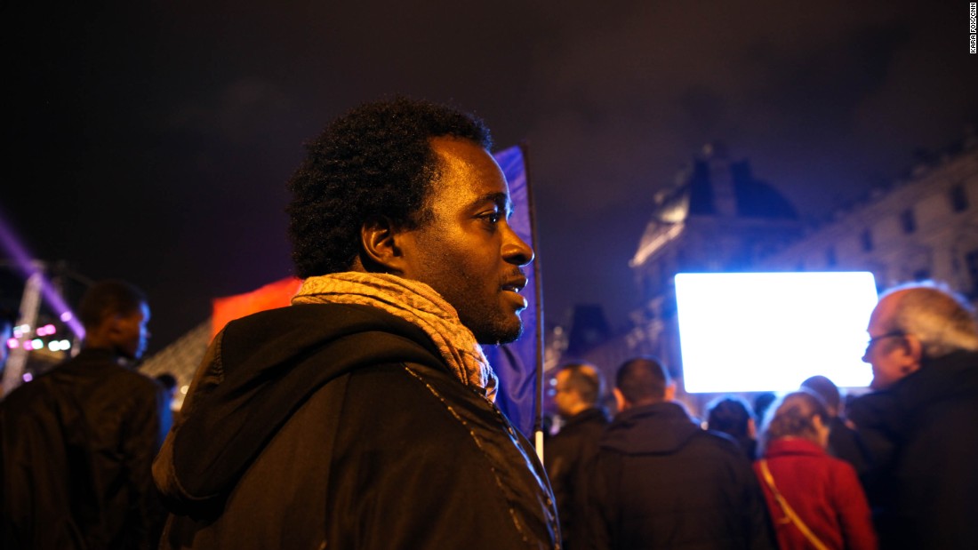 Loic Victor celebrated Macron&#39;s victory at the Louvre on Sunday night.