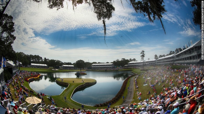 The Stadium course&#39;s 17th green is one of golf&#39;s most iconic par threes. 