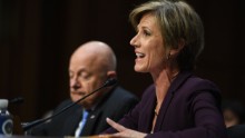 Former acting Attorney General Sally Yates (R) and former Director of National Intelligence James Clapper testify on May 8, 2017, before the US Senate Judiciary Committee on Capitol Hill in Washington, DC. / AFP PHOTO / JIM WATSON        (Photo credit should read JIM WATSON/AFP/Getty Images)