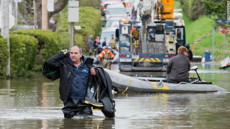 A flooded street in Laval, Quebec.