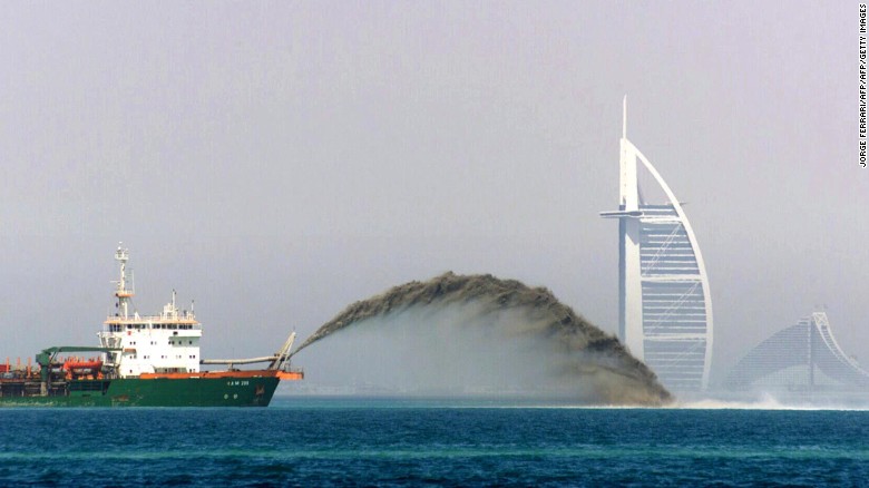 Sea dredgers are used to create Dubai&#39;s artificial islands.