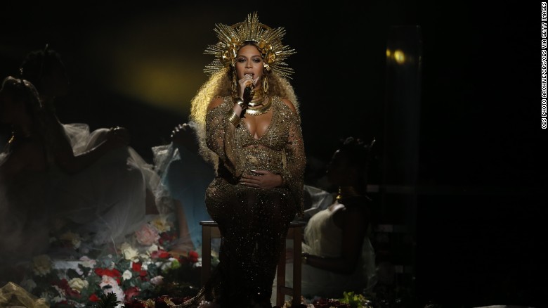Beyonce performs during The 59th Annual Grammy Awards