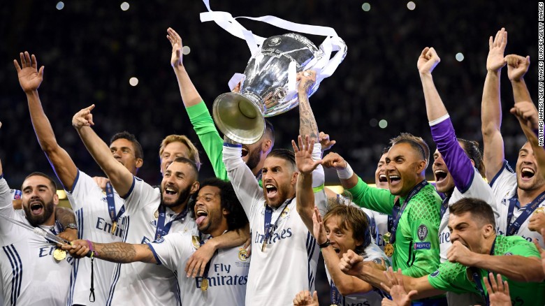 Sergio Ramos has now lifted the Champions League trophy three times in four years