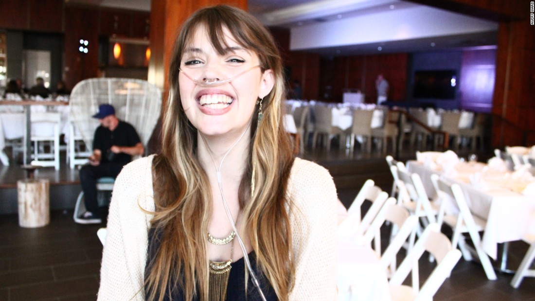 Claire Wineland smiles broadly at a comedy roast to raise money for Claire&#39;s Place Foundation in July 2015.
