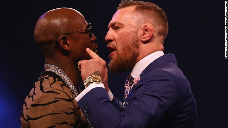 Floyd Mayweather Jr. and Conor McGregor come face to face at Wembley.