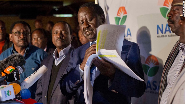 Odinga said Wednesday that hackers had infiltrated the database of the country&#39;s election commission and manipulated the results. 