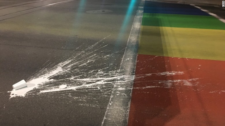 The Rainbow Crosswalks on Fourth Avenue in Tucson was damaged with white paint late Monday or early Tuesday morning.