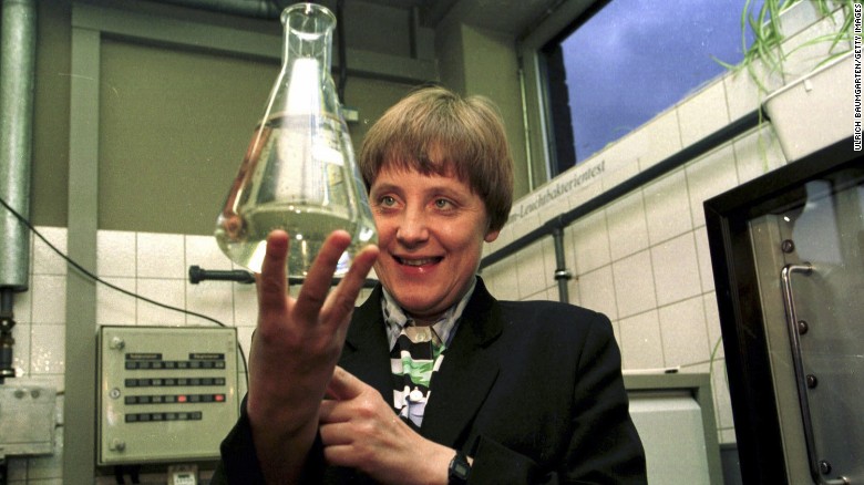 Merkel changed Cabinet positions in 1994, becoming Minister of the Environment, Nature Conservation and Nuclear Safety. Here, she visits a water-control station in Bad Honnef, Germany, in 1995.