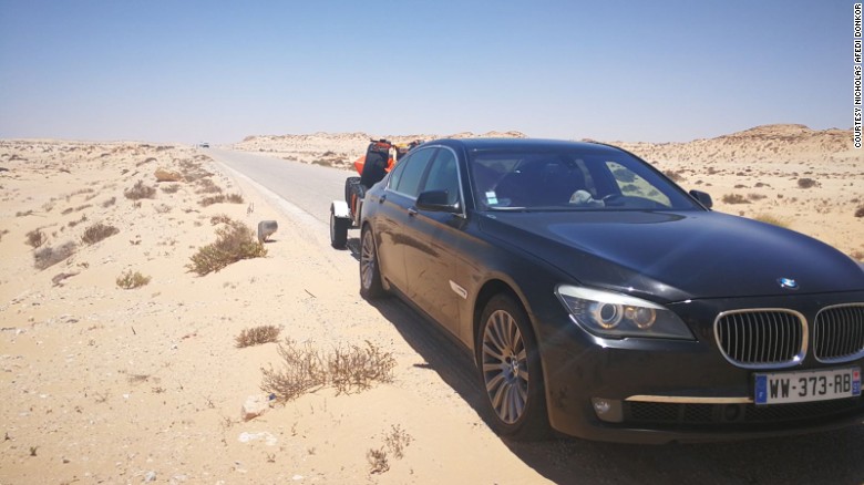 Donkoh&#39;s BMW on the road in Mauritania. 
