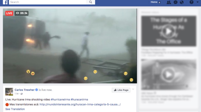 This Facebook page purports to show &quot;live&quot; footage of Hurricane Irma.