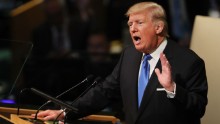 NEW YORK, NY - SEPTEMBER 19:  President Donald Trump speaks to world leaders at the 72nd United Nations (UN) General Assembly at UN headquarters in New York on September 19, 2017 in New York City. This is Trump&#39;s first appearance at the General Assembly where he addressed threats from Iran and North Korea among other global concerns.