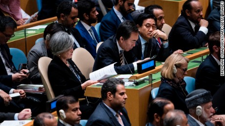 Delegates from South Korea at the UN on Tuesday.