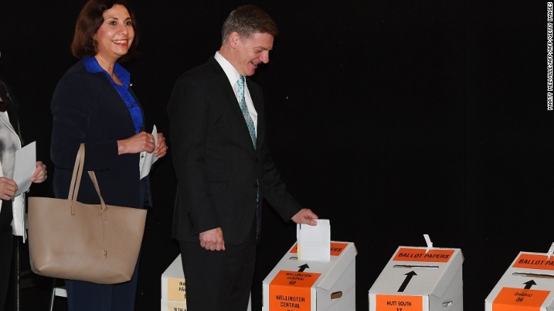 Prime Minister Bill English and his wife Mary cast their votes in Wellington on September 21.