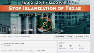 A screenshot of the Event Page for "Stop Islamization of Texas," which was created by the Russian-linked group Heart of Texas.